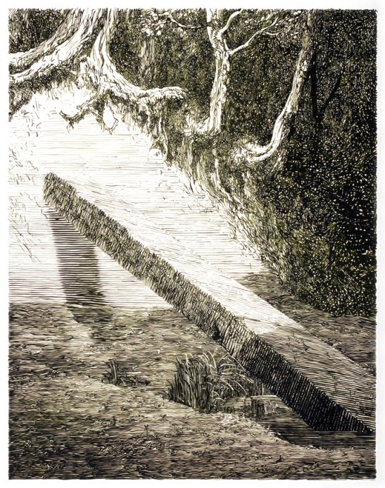 Daniel Arsham, Monolith (Green), 2007, Gouache sur papier calque, encadrement / Gouache on mylar, frame107 x 85,5 x 4 cm / 42 1/4 x 33 3/4 x 1 1/2 inches. Courtesy Galerie Perrotin, Hong Kong & Paris