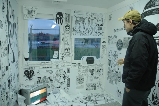 EddiE haRA (Realisation: Peter Barényi), Happy Victims, 2006-2008, drawing photocopy, slide projection, INDONESIA, Curated by Enin Supriyanto. Image courtesy of the author.