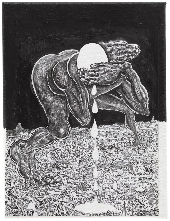 Trenton Doyle Hancock, The Shame Game, 2012, acrylic and mixed media on canvas, 12 x 9 x 3/4 in. Copyright the artist. Courtesy James Cohan Gallery, New York and Shanghai.