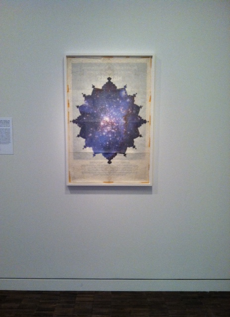 Ala Ebtekar, The Shape of Things to Come, 2012, acrylic on archival pigment print on found paper.  Image by Monica Shinn 
