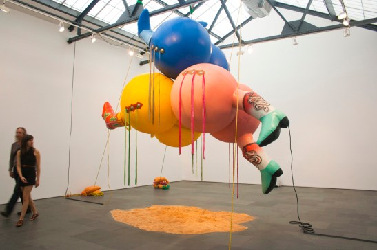 Nancy Davidson, Dustup, 2012, vinyl coated nylon, rope, leather, blowers, sawdust, sandbags, 20 x 16 x 16 feet, installation variable.