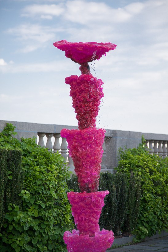 Lynda Benglis, Pink Lady, 2013, tinted polyurethane fountain, 95 x 30 x 27 inches. Image courtesy of Locks Gallery, Philadelphia, PA.